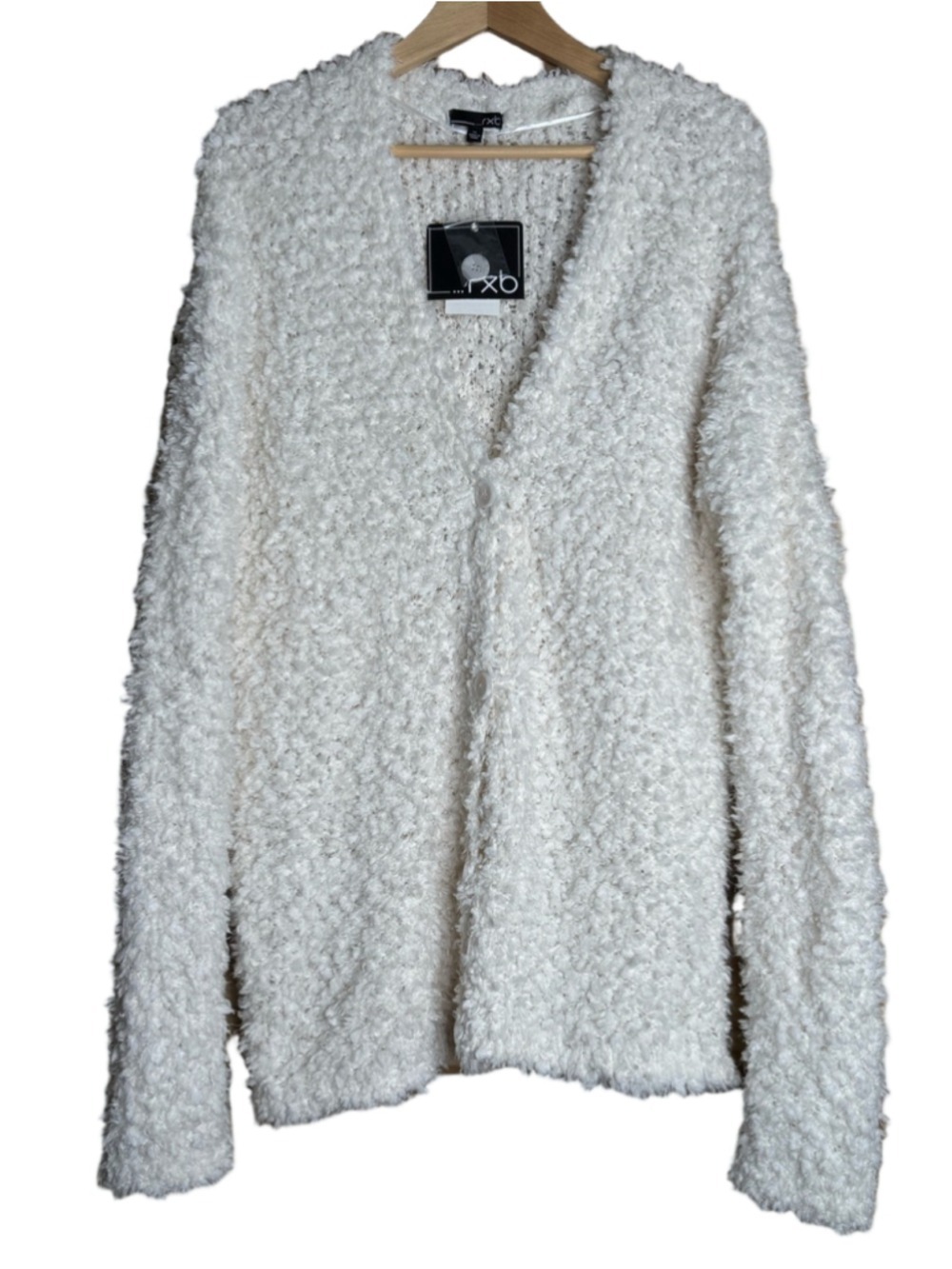 RXB Cream Fuzzy Boucle Teddy Button-Up Cardigan women’s size XL